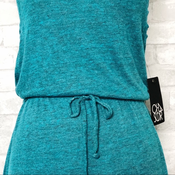 CHASER Teal Scoop Neck Sleeveless Maxi Dress with Tie Waist & Side Slits Medium - Picture 4 of 13